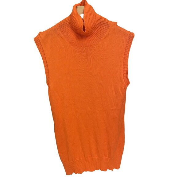 SPORTMAX Sleeveless Orange Ribbed Turtleneck Sweater Top Womens Size S - Picture 1 of 10